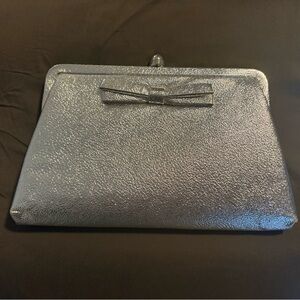 Vintage Silver Textured Clutch with Bow Accent